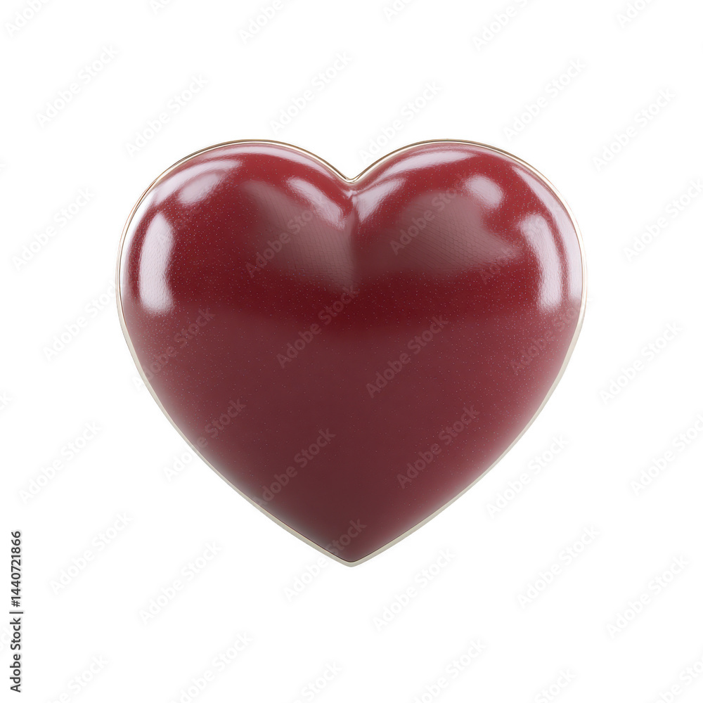 Poster shiny, deep red heart shaped object with smooth surface, symbolizing love and affection. glossy fini
