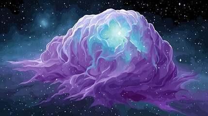 Fototapeta premium Artistic depiction of a nebula in space, glowing with vibrant colors. Stars dot the dark background