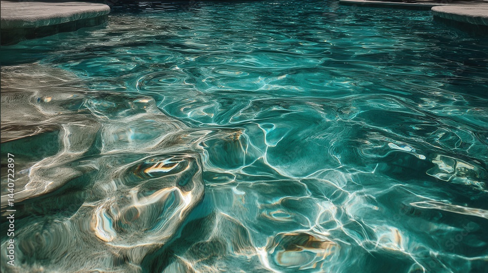 Poster tranquil turquoise water surface of a swimming pool reflecting sunlight creating abstract patterns a