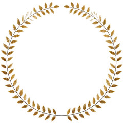 Obraz premium Golden laurel wreath with detailed leaves forms elegant oval shape, symbolizing victory and achievement. metallic sheen adds touch of sophistication, making it ideal for awards or celebratory