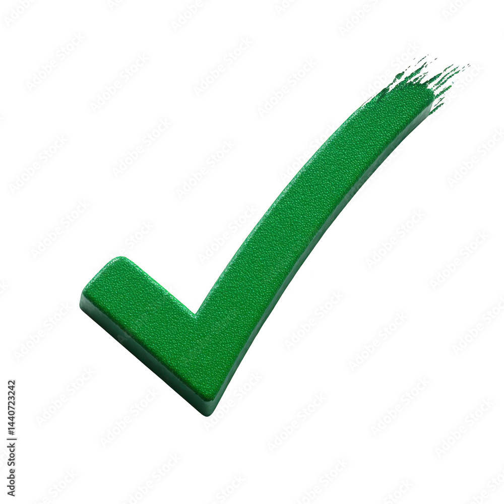 Poster large green check mark with textured surface symbolizes approval or correctness. check mark is angle
