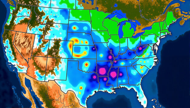 Infrared weather map animation frame showing storm system over USA  