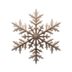 Detailed, symmetrical snowflake with intricate patterns and frosty appearance, isolated on transparency background, showcasing its natural beauty and delicate structure