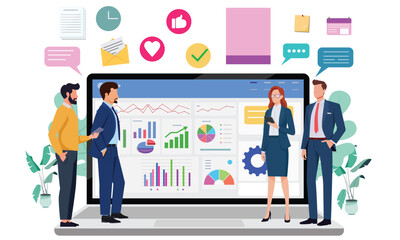 Tracking habits in business, business progress, teamwork concept illustration 