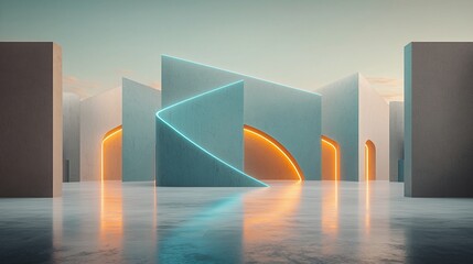Modern architectural design with glowing neon accents