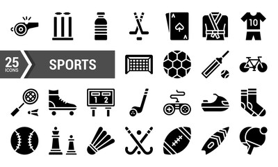 25 Glyph Icons for Sport and Activity Designs.