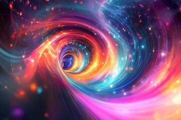 Obraz premium Colorful abstract digital art showcasing swirling light patterns and vibrant hues in a mesmerizing display, Colorful, abstract digital art with swirling light patterns