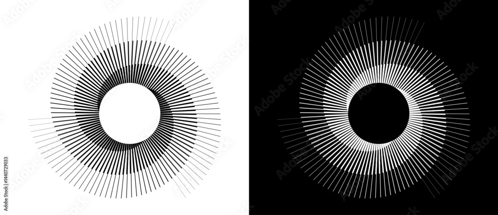 Poster spiral with lines in circle. 3 segments. abstract geometric art line background, logo, icon, design 