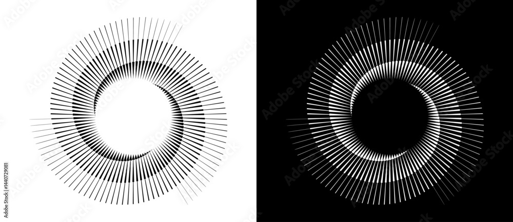 Poster spiral with lines in circle. 3 segments. abstract geometric art line background, logo, icon, design 