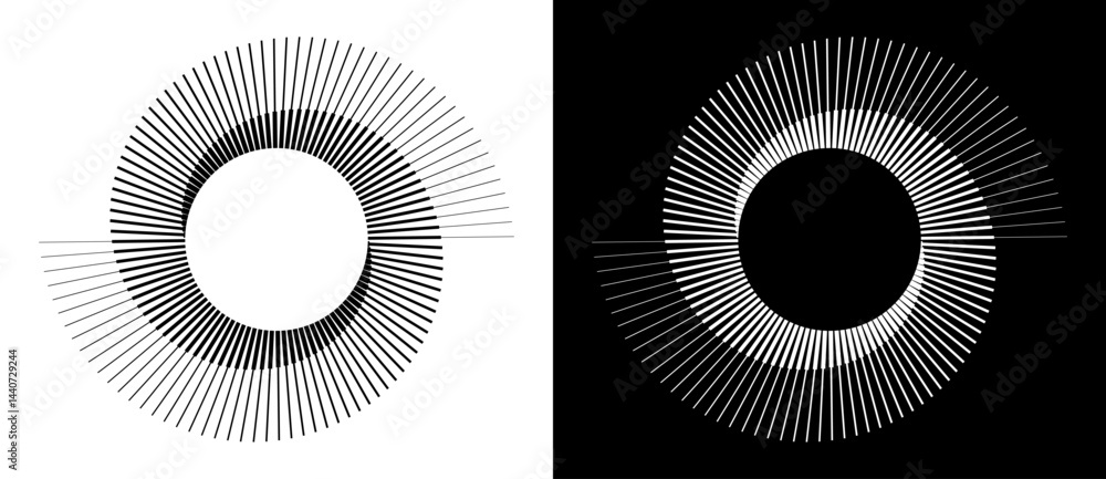 Aufkleber Spiral with lines as dynamic abstract vector background or logo or icon. Yin and Yang symbol. Black spiral on white background and white spiral on black background.