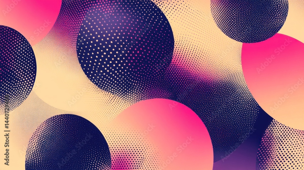 Poster abstract background with overlapping pink and purple circles featuring a halftone pattern.