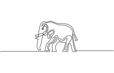 elephant  Beautiful one line art drawing continuous illustration, isolated on transparent background