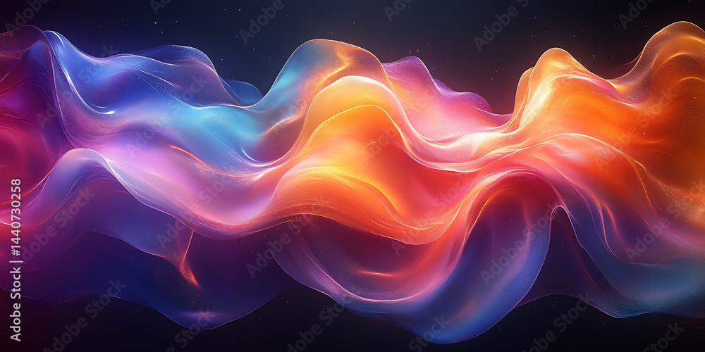 Poster abstract colorful smoke waves on dark background with luminous effects and gradient color transition