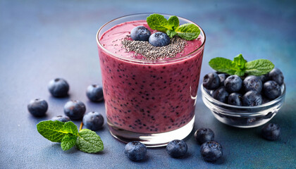 refreshing berry smoothie with blueberries chia seeds and mint for a healthy treat