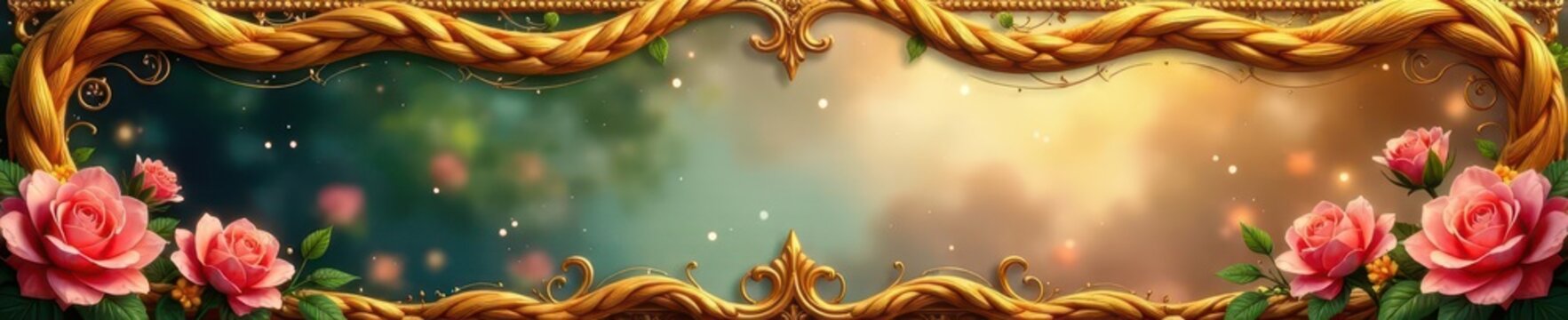Page border, flowing golden braids, fairytale theme , photo, floral