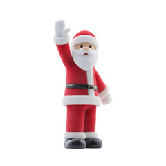 Fototapeta premium Cheerful Santa Claus figurine waves, dressed in classic red suit with white trim and black boots, embodying festive spirit of Christmas