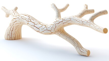 Obraz premium Beige sculpture resembling a tree's skeletal structure, textured surface, on a white backdrop