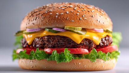 Gourmet Cheeseburger with Lettuce and Tomato