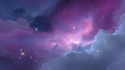 Fototapeta premium Cosmic nebula swirls with clouds, stars twinkling in vibrant purples, blues, and whites
