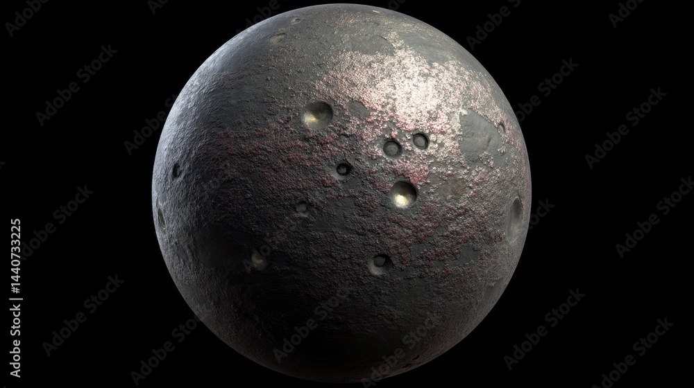 Poster detailed surface of a distant planet with craters and metallic texture in dark space exploration of 