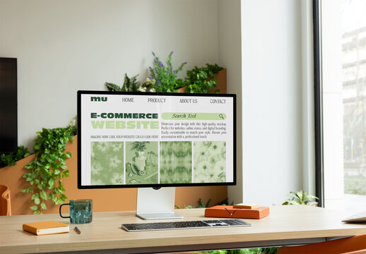 Modern Office With Computer screen Mockup