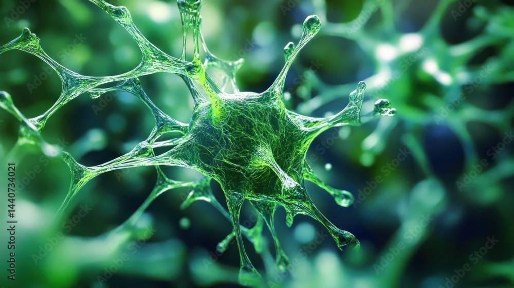 Aufkleber microscopic view of a vibrant green cell with complex, branching structures.