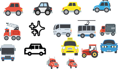 cartoon car, cartoon vehicles, car icon, vehicle icon, transportation clipart, truck illustration, taxi clipart, bus icon, minivan cartoon, fire truck icon, tractor clipart, trolleybus illustration, d
