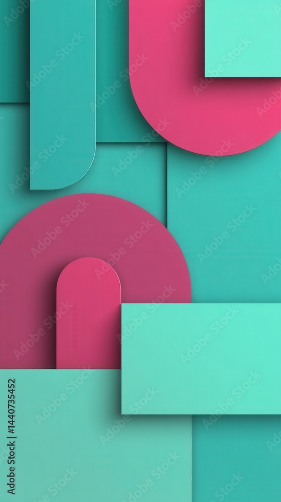 Aufkleber geometric composition of teal and pink shapes creating a modern and vibrant background with soft sha