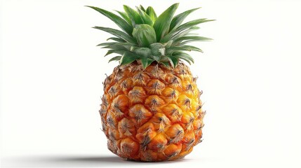 a fresh and ripe pineapple with a green crown on a white isolated background, tropical and sweet design
