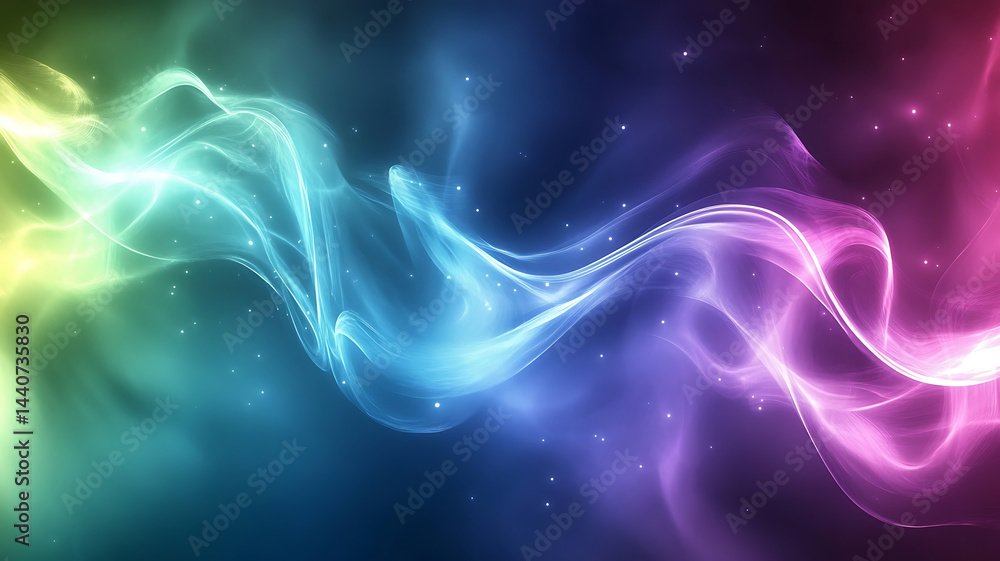 Poster abstract colorful wave with particle effects on a dark backdrop represents energy and dynamic moveme