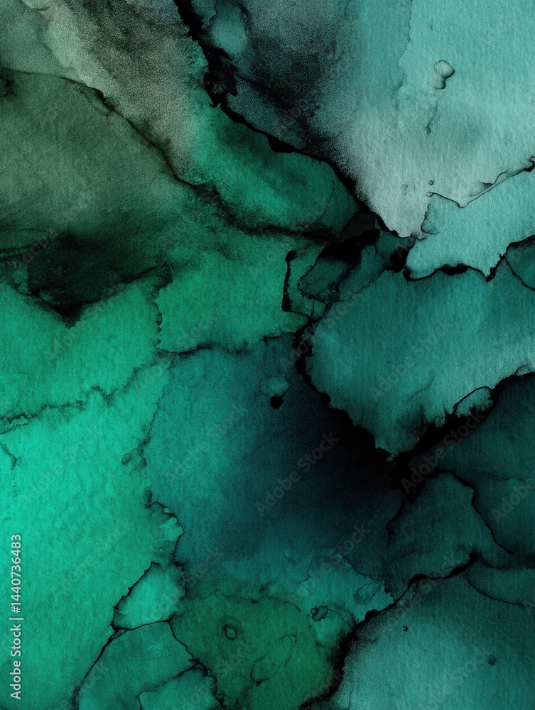 Poster emerald ink wash painting texture with fluid movement and elegant contrast creating a serene and cal