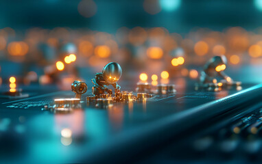 Close-up view of a circuit board with glowing components, illustrating advanced technology and innovation.