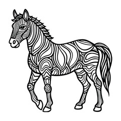 Decorative Line Art Style Horse Illustration for Coloring and Creative Projects
