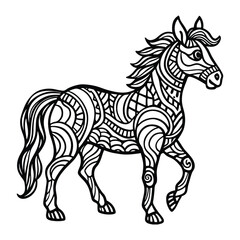 Decorative Line Art Style Horse Illustration for Coloring and Creative Projects