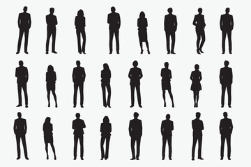 Business people silhouette, standing gesture set vector