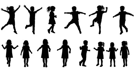 Silhouette Collection Children Jumping, Playing, Posing Joyfully