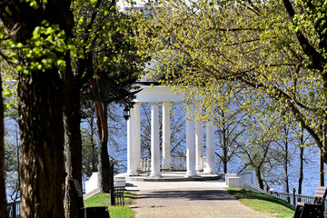 View of A. N. Ostrovsky's gazebo from the alley leading to it on a spring morning