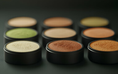 Vibrant assortment of powdered spices in containers, showcasing rich colors and textures for culinary inspiration.