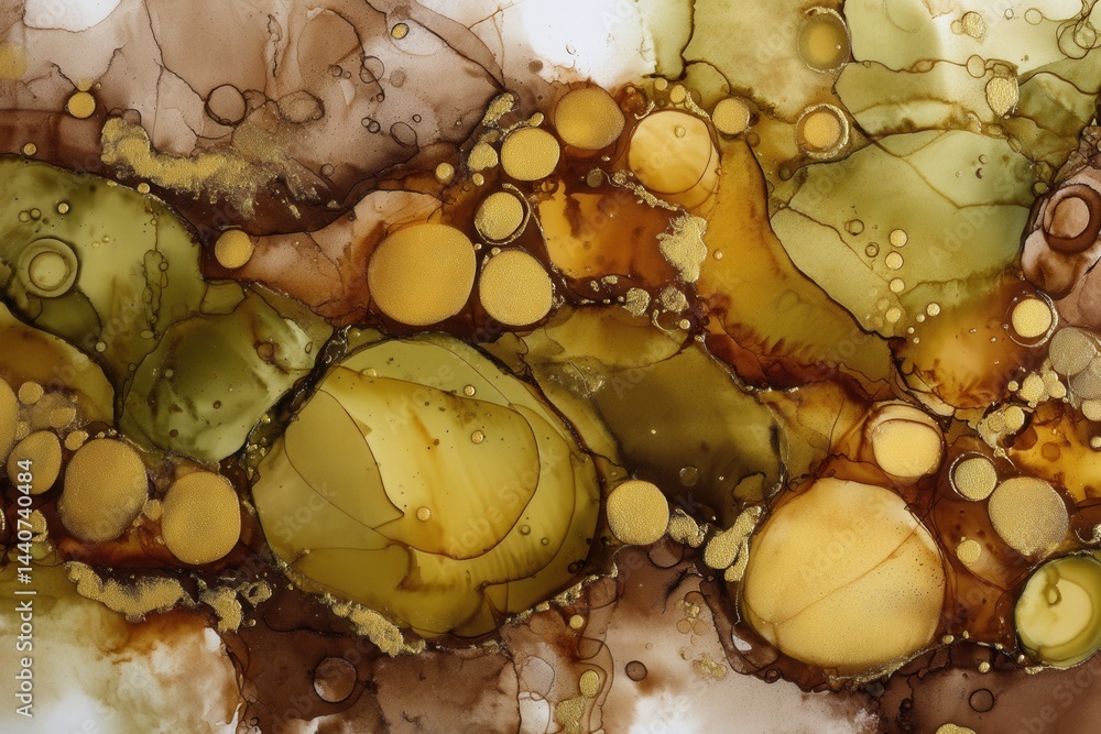 Aufkleber abstract fluid art painting with gold accents in earthy tones creating a luxurious and organic visua