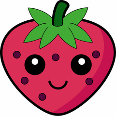 Obraz premium Cartoon vector illustration of red strawberry fruit and an apple from a food design palette