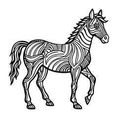 Decorative Line Art Style Horse Illustration for Coloring and Creative Projects