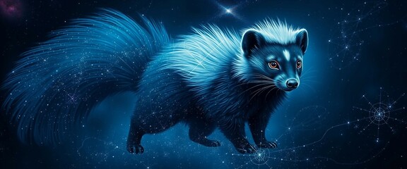 Obraz premium stinktier in dunklen Blau- und Violetttönen schimmert, kunstvoll gestaltet aus Sternen, Galaxien und kosmischem Staub, magischer Nachthimmel im Hintergrund.