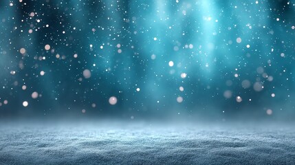 Enchanting winter wonderland with falling snowflakes and soft blue glow