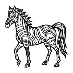 Decorative Line Art Style Horse Illustration for Coloring and Creative Projects