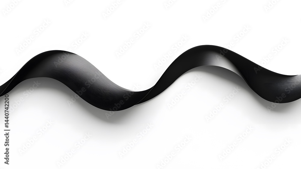 Poster abstract image of a flowing black ribbon on a white background. elegant, smooth curves create a dyna
