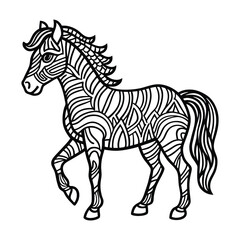 Decorative Line Art Style Horse Illustration for Coloring and Creative Projects