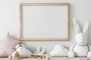 Gallery wall consists of three posters in mockup style hanging from the wall in the nursery.