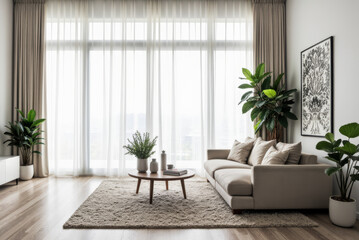 Airy Bright Open Plan Living Room Sheer Curtains Soft Light