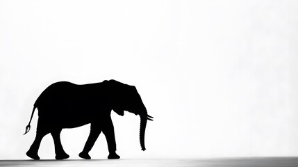 Fototapeta premium Silhouette of an elephant walking against a bright white background. The image is stark and graphic, emphasizing the animal's shape and form.