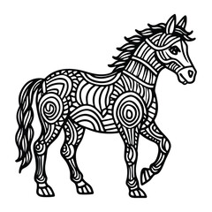 Decorative Line Art Style Horse Illustration for Coloring and Creative Projects